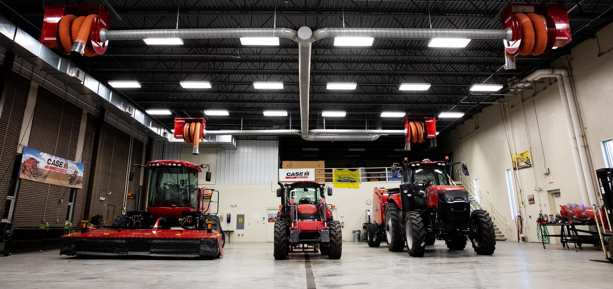 Combine and tractors in the Case IH room