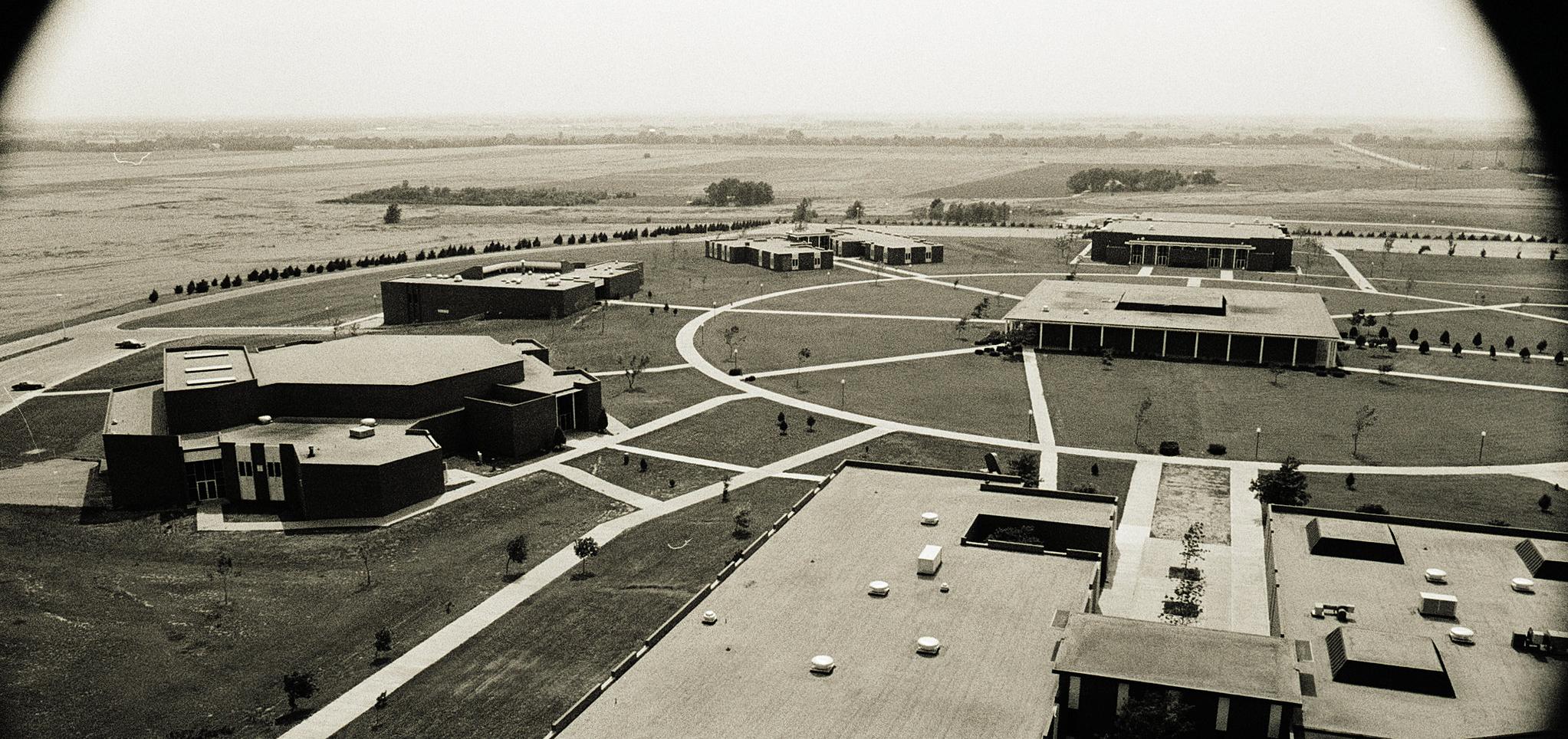Vintage aerial photo of campus